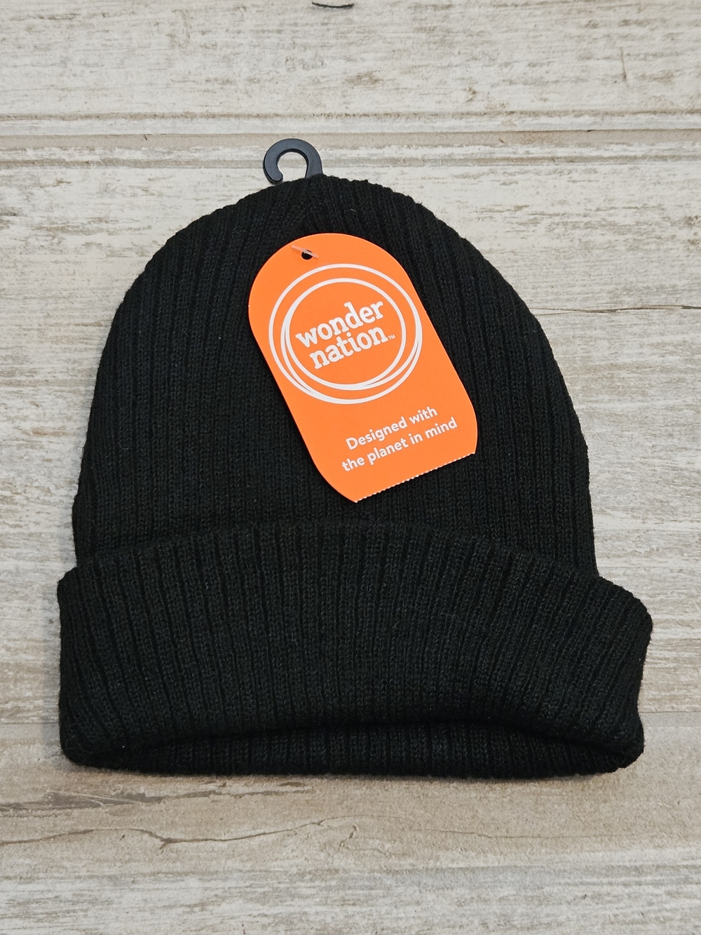 Wonder Nation Black Ribbed Fold-Over Beanie
